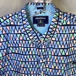 Chubbie’s Men's Friday Button Down Short Sleeve Shirt‎ Triangu-later Pattern XL